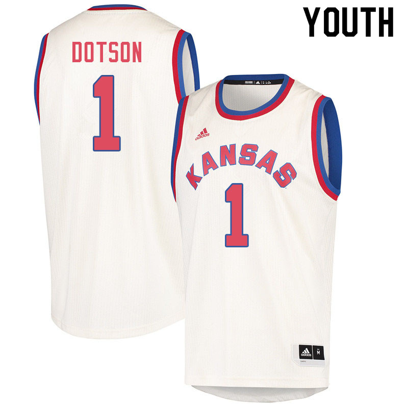 Youth #1 Devon Dotson Kansas Jayhawks College Basketball Jerseys Sale-Cream - Click Image to Close